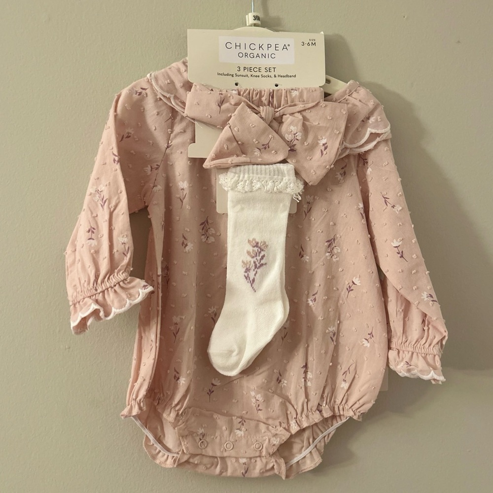 Chickpea Pink Floral Adorable 3-Piece Matching Set 3-6 Months Summer NWT